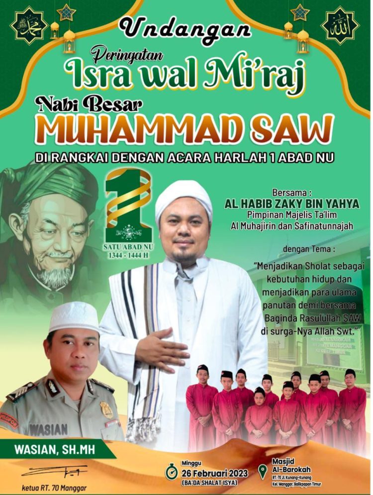 Isra Mi’raj Hadirkan Habib Zaky bin Yahya. Billy Limpo: Ayo Hadir, Dirangkai Harlah 1 Abad NU