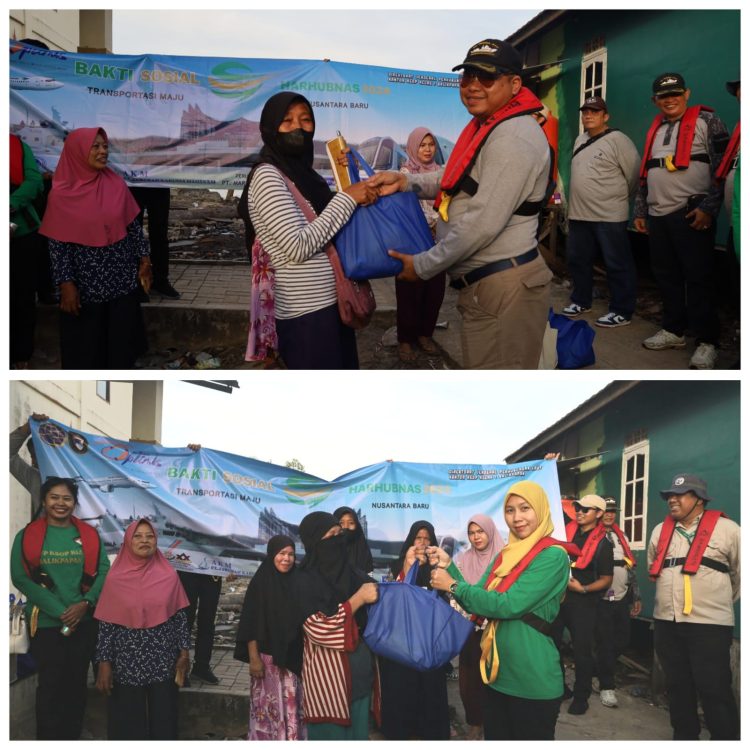 KSOP Balikpapan Bagikan 70 Paket Sembako di Pantai Lango. Capt Bharto: Nelayan Bisa Gratis Dilatih Dapat SKK 60