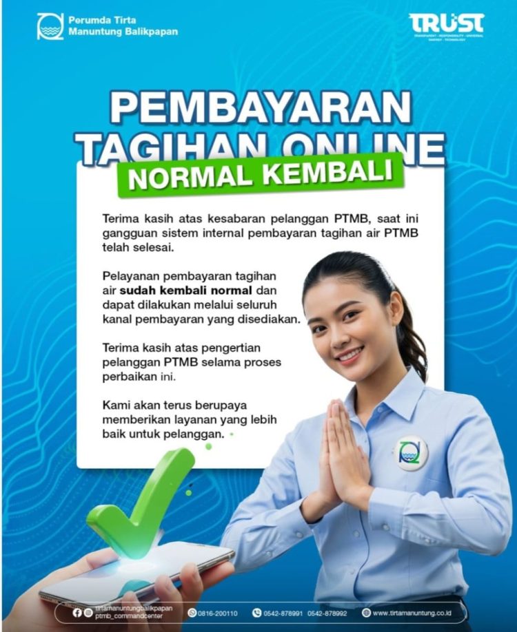 Sistem Pembayaran Tagihan Air PTMB Kembali Normal