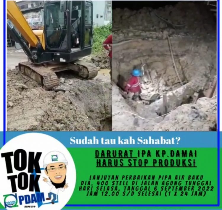 Pipa Air Baku Agung Tunggal Bocor, PDAM Hentikan Produksi. Plt Dirtek: Diperkirakan Pekerjaan Selama 2 Hari