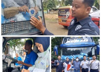 Bus Pariwisata Banyak Ditempeli Stiker Catatan. Rampcheck di Lamaru dan Manggar