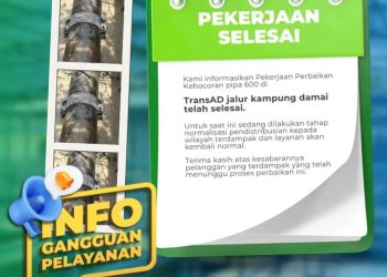 Hanya 9 Jam, Pipa Bocor TransAD Selesai Diperbaiki